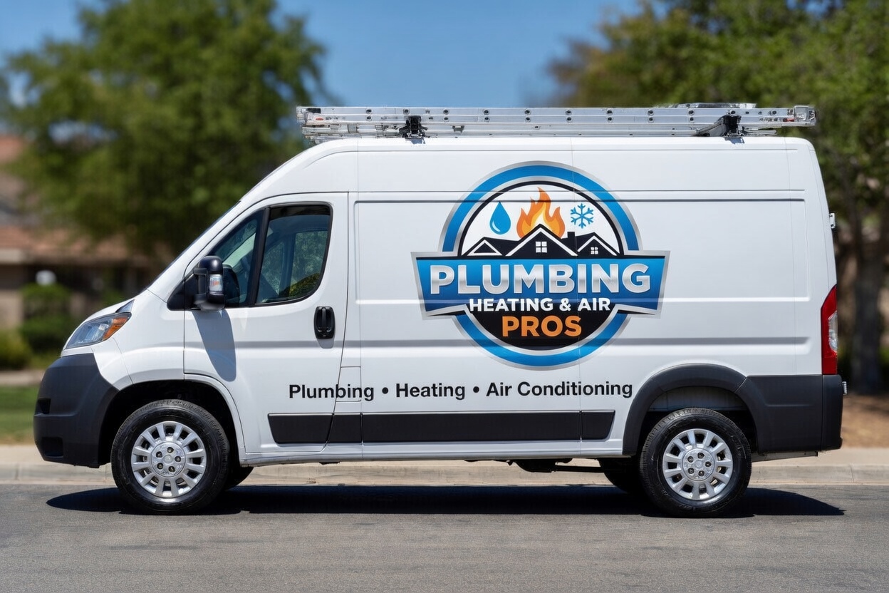 Local plumbing heating and air service van serving Newark